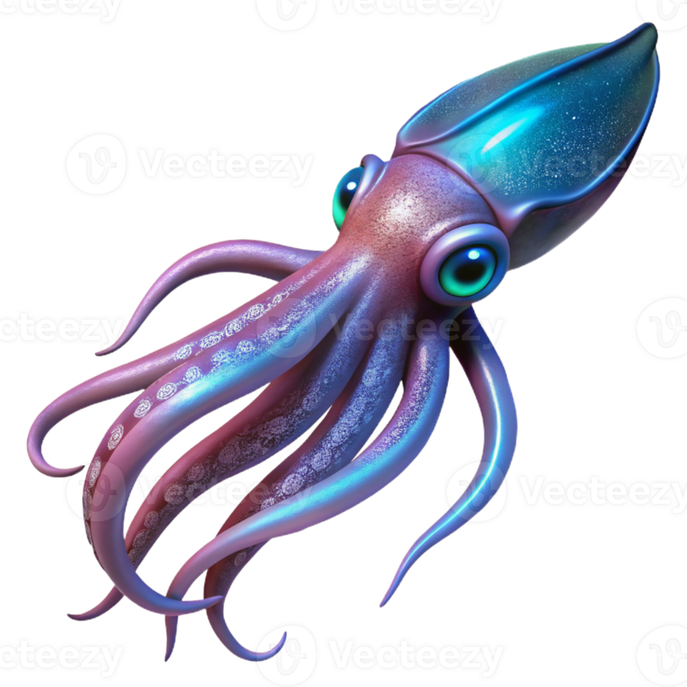 dramatic creative A giant squid swimming in the deep ocean, bioluminescent lighting, otherworldly digital art style exclusive png
