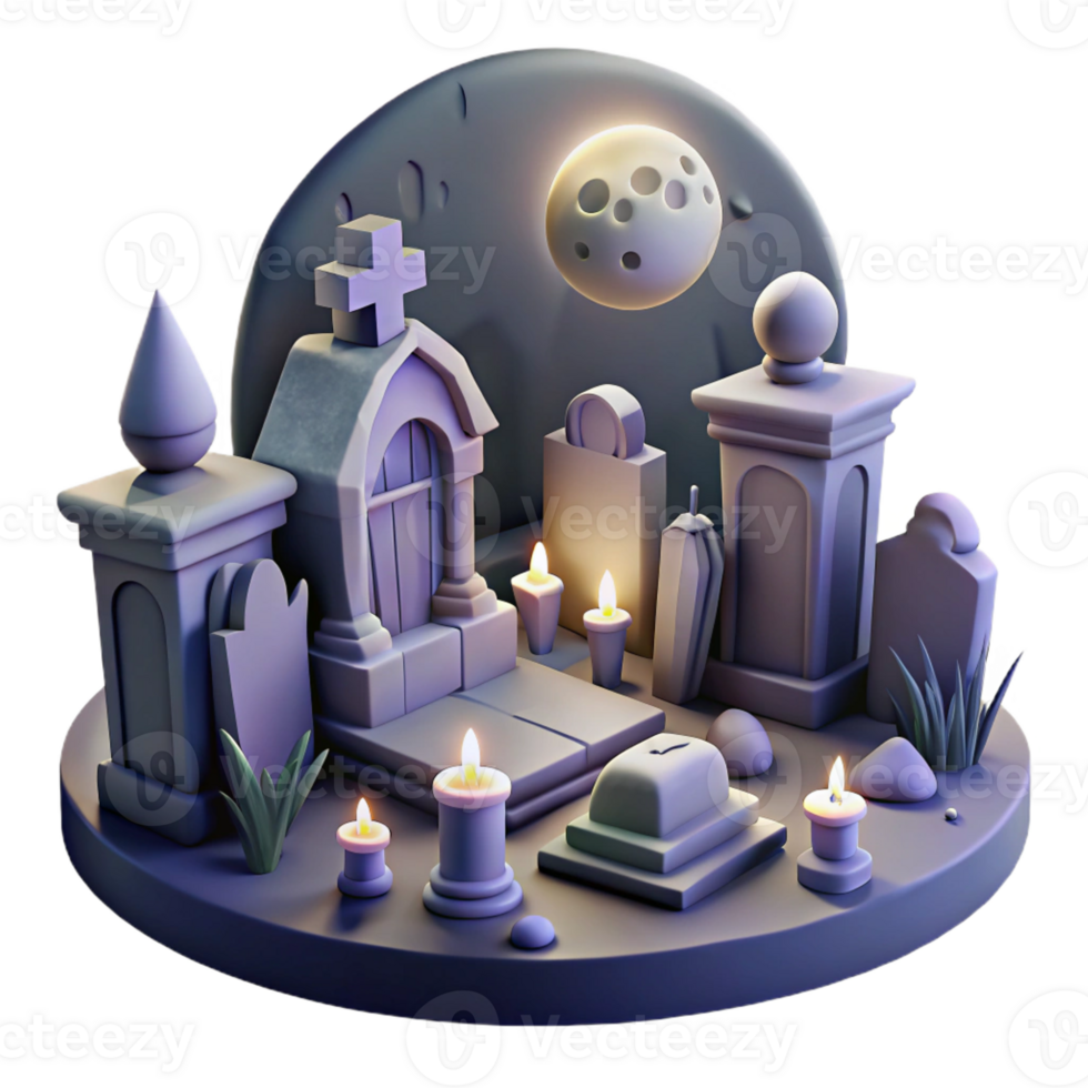 wonderful abstract A desolate graveyard filled with crumbling tombstones and spectral figures, bathed in the cold light of a full moon. Illustrated in a gothic horror style high quality png