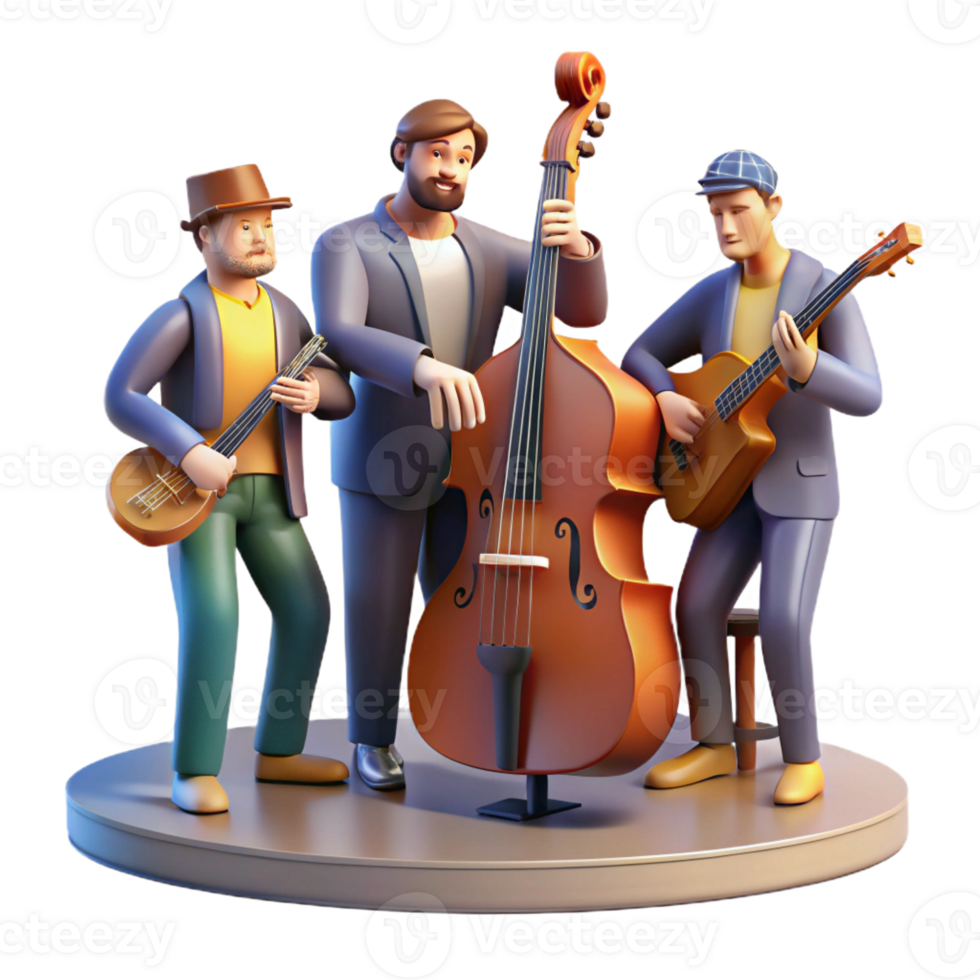 beautiful artistic A group of street musicians performing in a city square, warm evening light, dynamic composition, illustrative style premium png