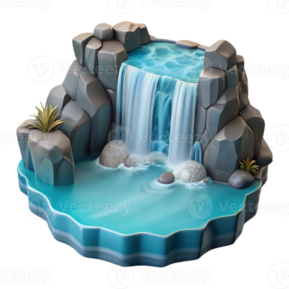 beautiful artistic A cascading waterfall plunging into a crystal-clear pool, misty lighting, serene style professional png