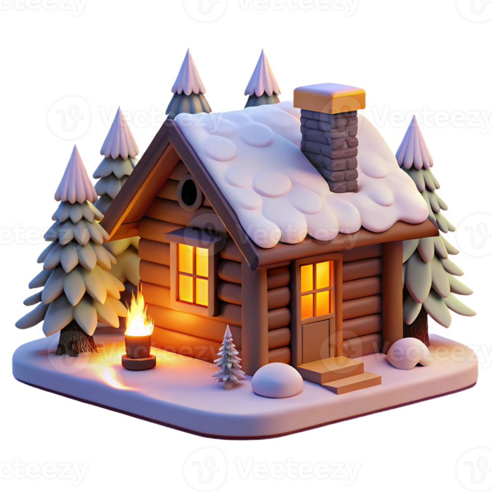 impressive creative A cozy log cabin in a snowy forest, warm firelight from within, rustic photography style authentic png