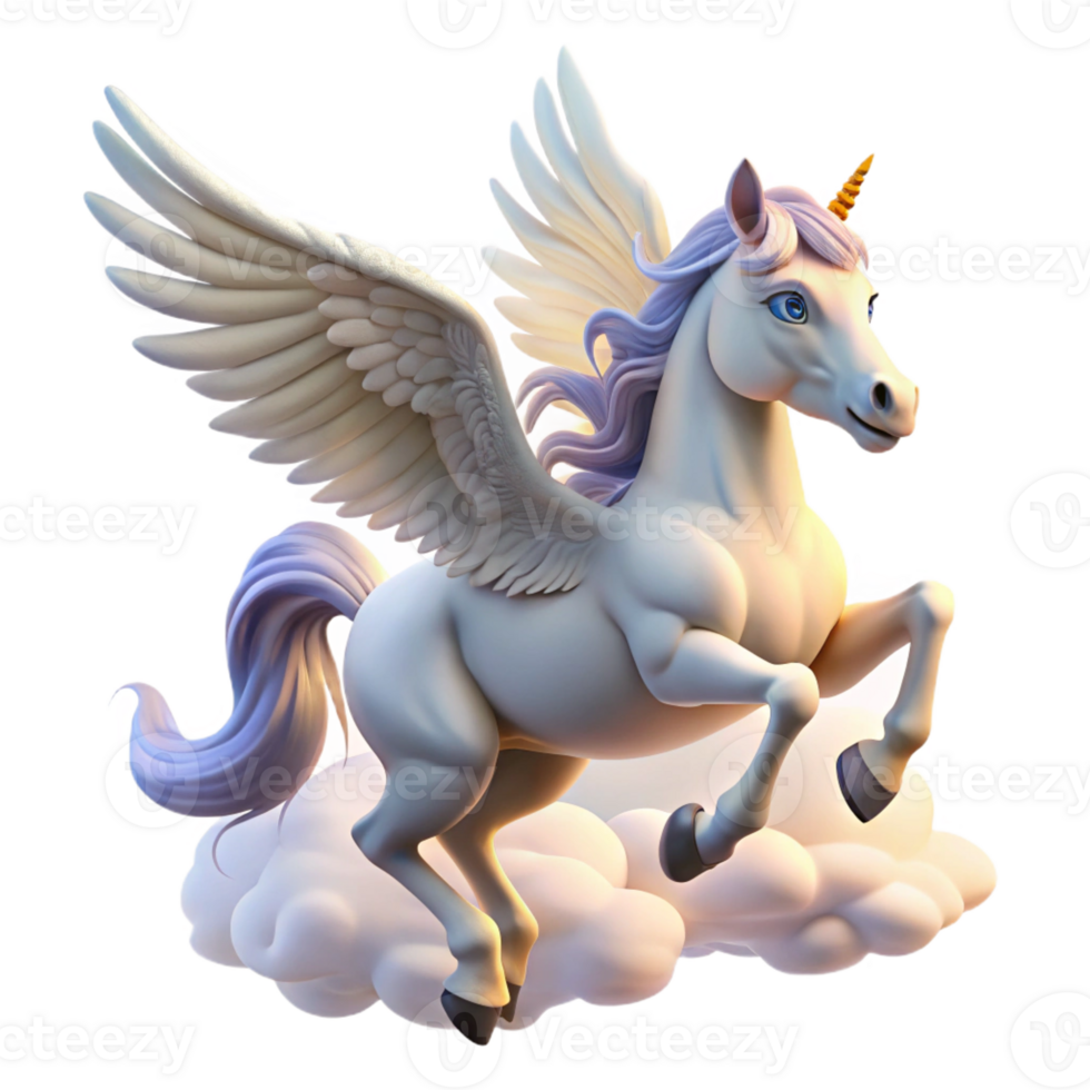 impressive artistic A graceful pegasus soaring through the clouds, illuminated by sunlight, in a majestic fantasy style authentic png