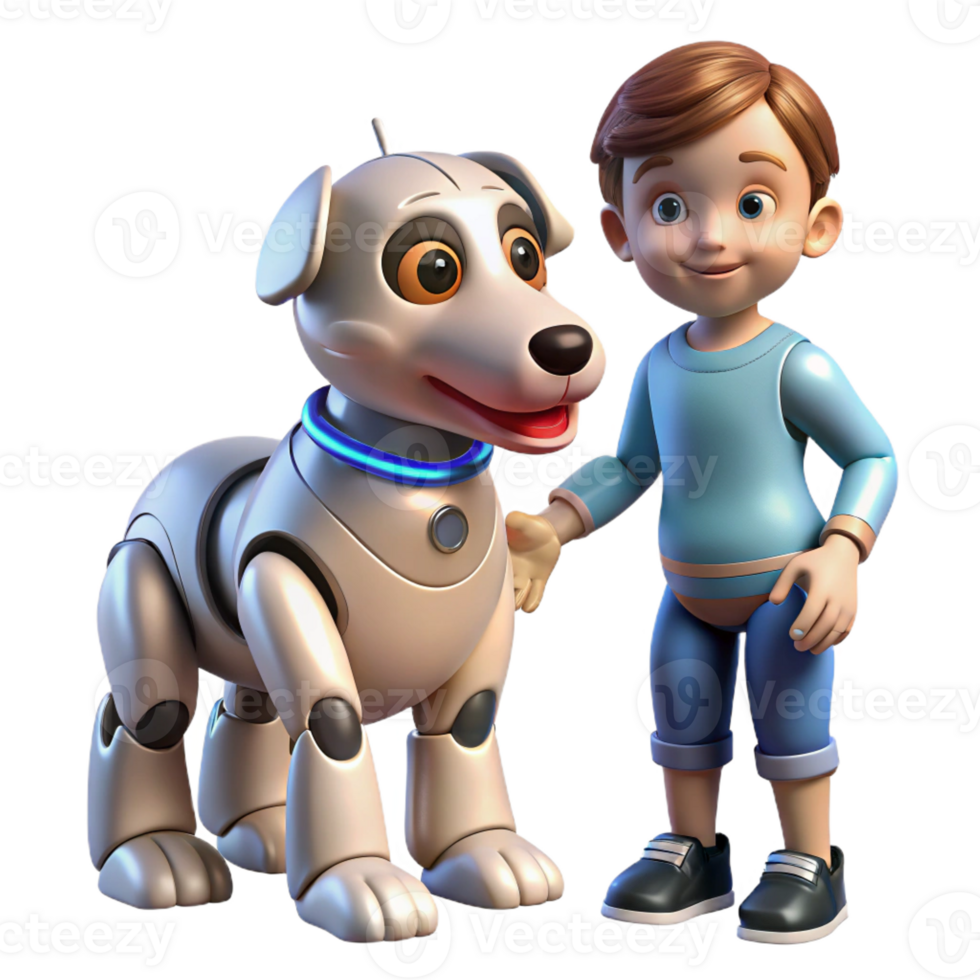 wonderful traditional A robotic dog interacting with a child, friendly and playful, family-friendly theme professional png