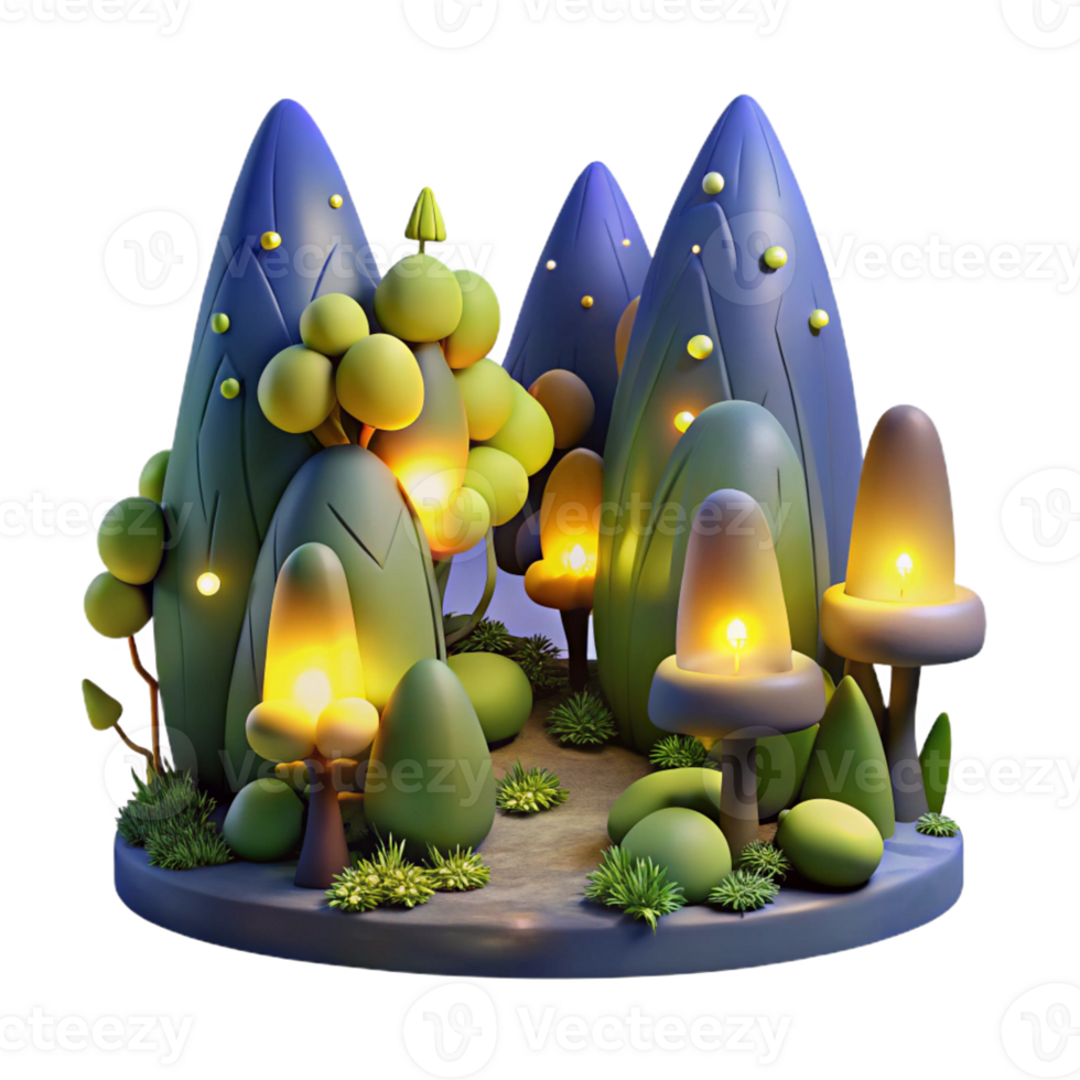 wonderful vintage A group of fireflies illuminating a dark forest at night, magical realism style authentic png