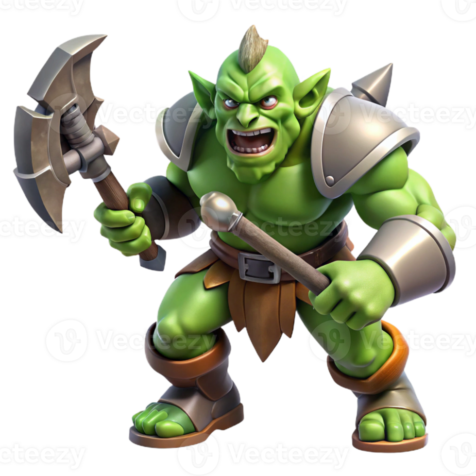 stunning creative A fearsome orc warrior wielding a massive axe, charging into battle. Dynamic pose, realistic style professional png