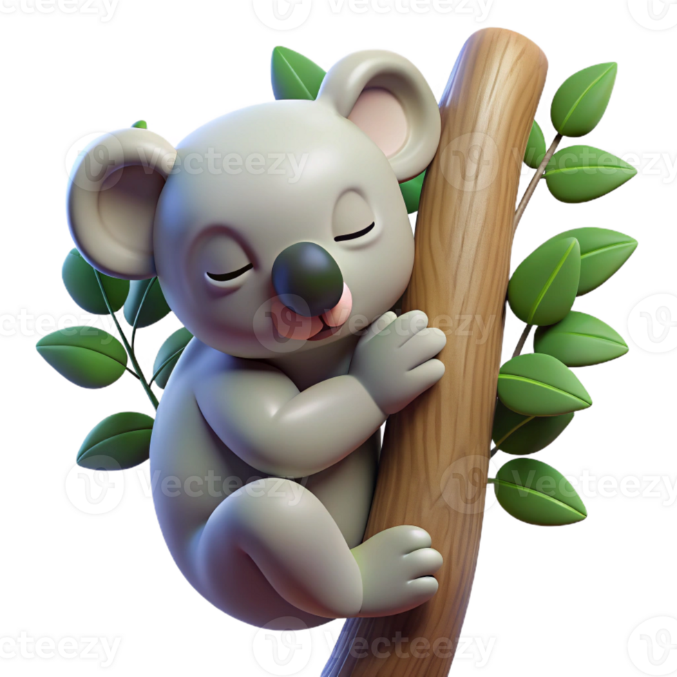 serene contemporary A sleepy koala clinging to a eucalyptus tree, soft, diffused lighting creating a peaceful atmosphere. Photorealistic style with soft focus high resolution png