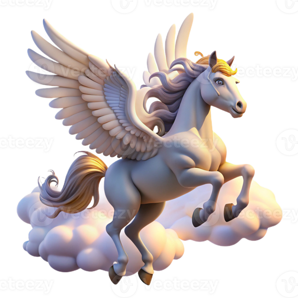 extraordinary creative A graceful pegasus soaring through the clouds, illuminated by sunlight, in a majestic fantasy style exclusive png