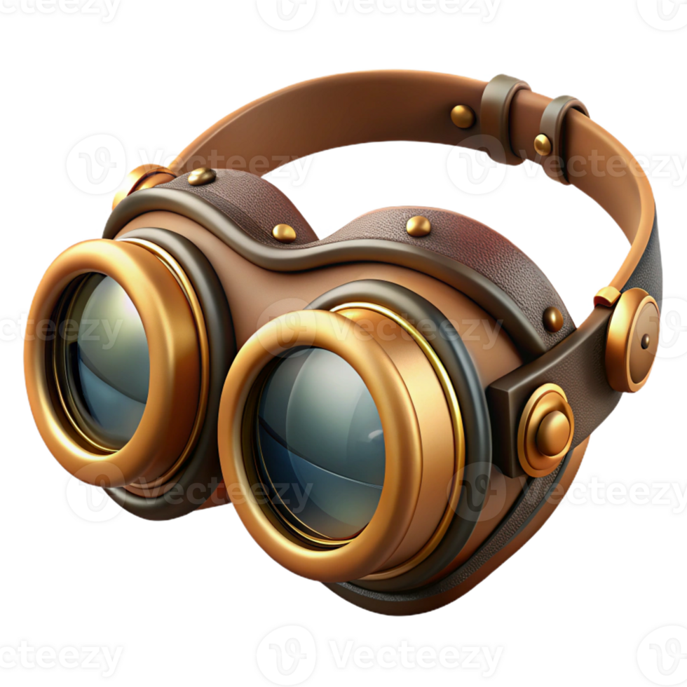 elegant minimalist A steampunk goggles, with intricate lenses and adjustable straps, brass and leather, soft, diffused lighting, vintage photography style high resolution png
