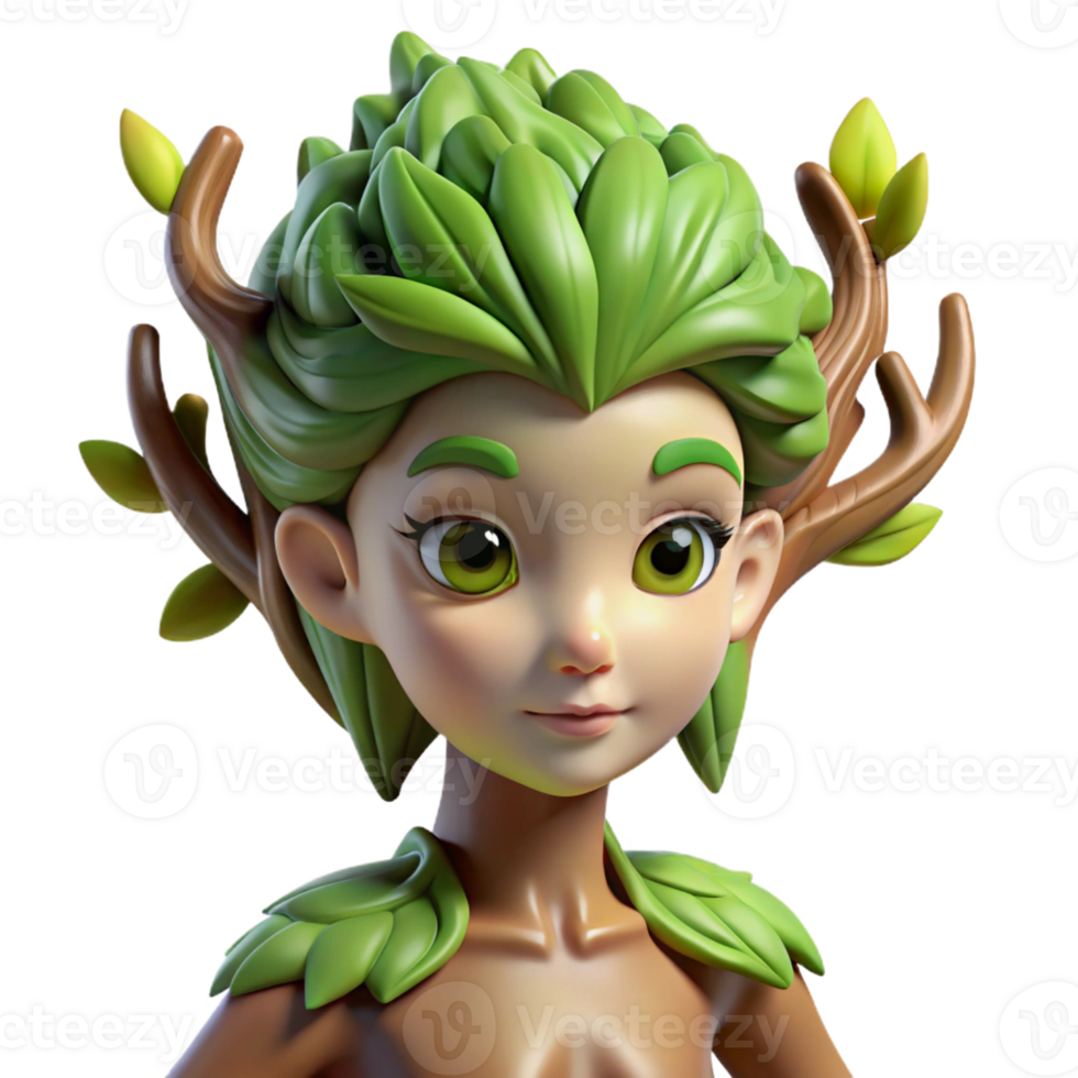 wonderful artistic A graceful dryad with bark-like skin and leafy hair, emerging from a tree trunk, illuminated by the soft sunlight filtering through the leaves. Art Nouveau style professional png