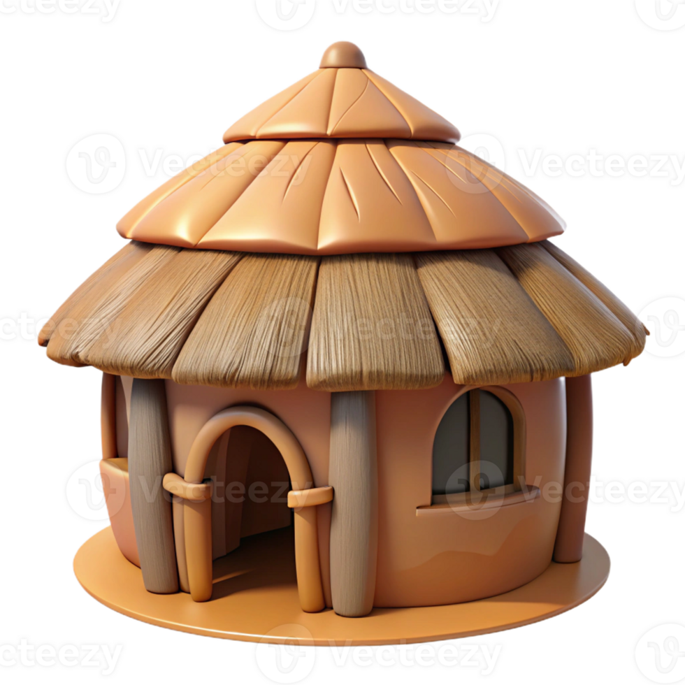 vibrant modern Mud hut, traditional African architecture, thatched roof, earthy tones, vernacular style professional png