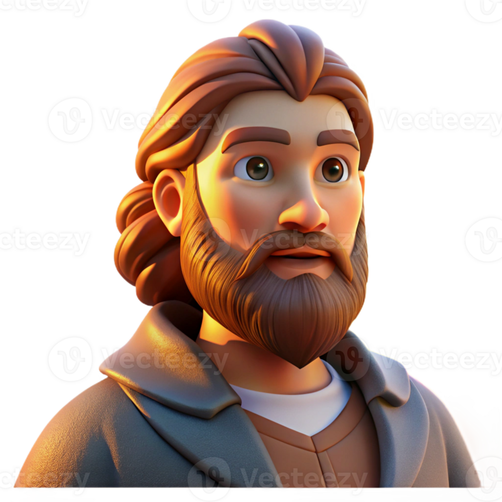 elegant creative Portrait of a man with a long, flowing beard and kind eyes, lit by a warm, golden sunset, in a classical Renaissance painting style genuine png