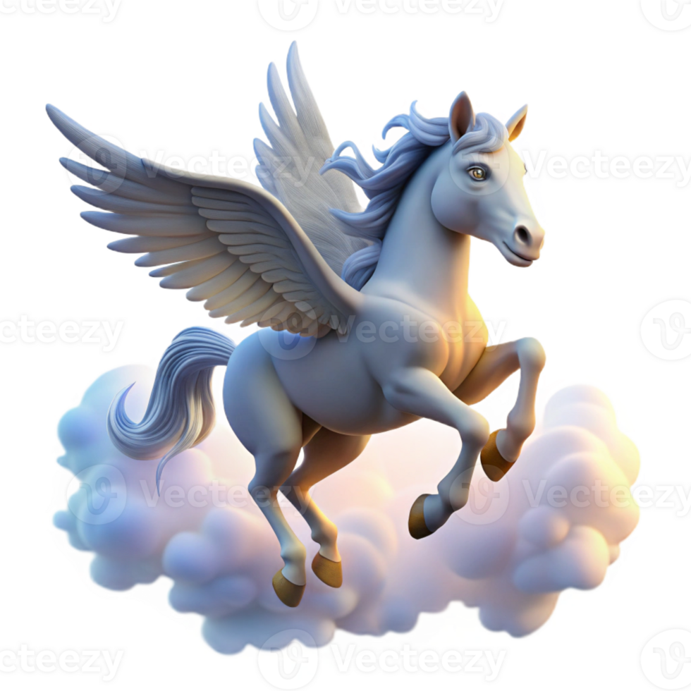 serene creative A majestic pegasus flying through a cloudy sky, illuminated by sunlight breaking through the clouds, in a dreamy style authentic png