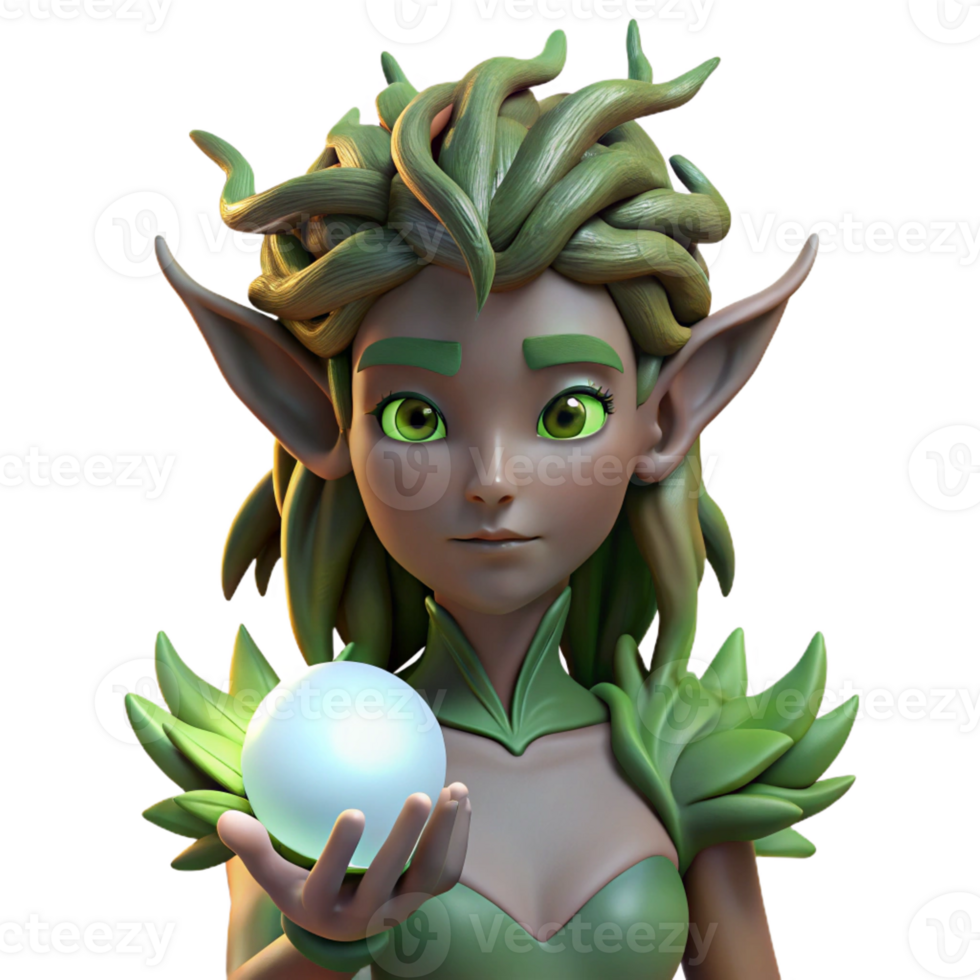 wonderful rustic A serene dryad with bark-like skin and leafy hair, cradling a glowing orb of nature's energy. Soft, dappled lighting. Fantasy art style genuine png