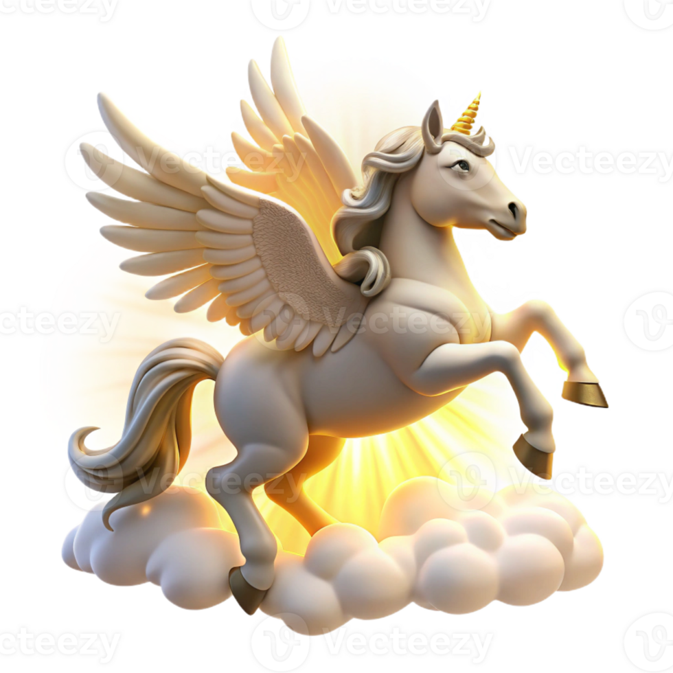 stunning classic A graceful Pegasus soaring through the clouds, illuminated by the rays of the rising sun. Bright, optimistic lighting. Art Nouveau style premium png