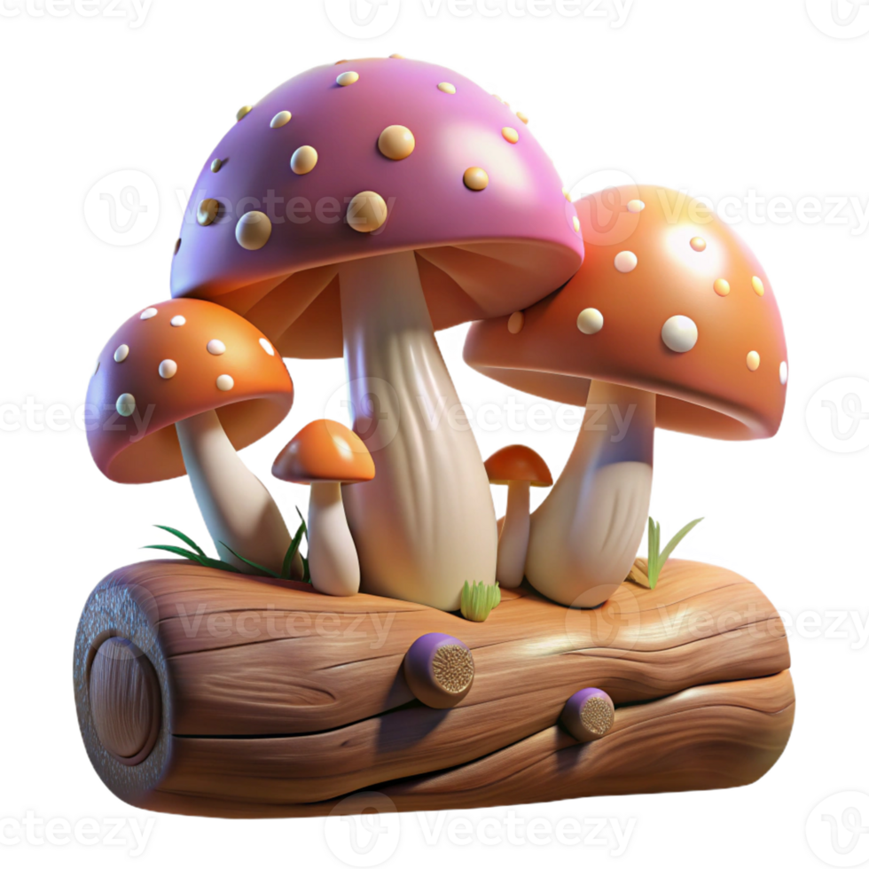 magnificent artistic A group of mushrooms growing on a fallen log, soft diffused light, fantasy art style 4K png
