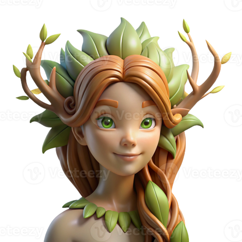 beautiful abstract A graceful dryad with bark-like skin and leafy hair, emerging from a tree trunk, illuminated by the soft sunlight filtering through the leaves. Art Nouveau style exclusive png