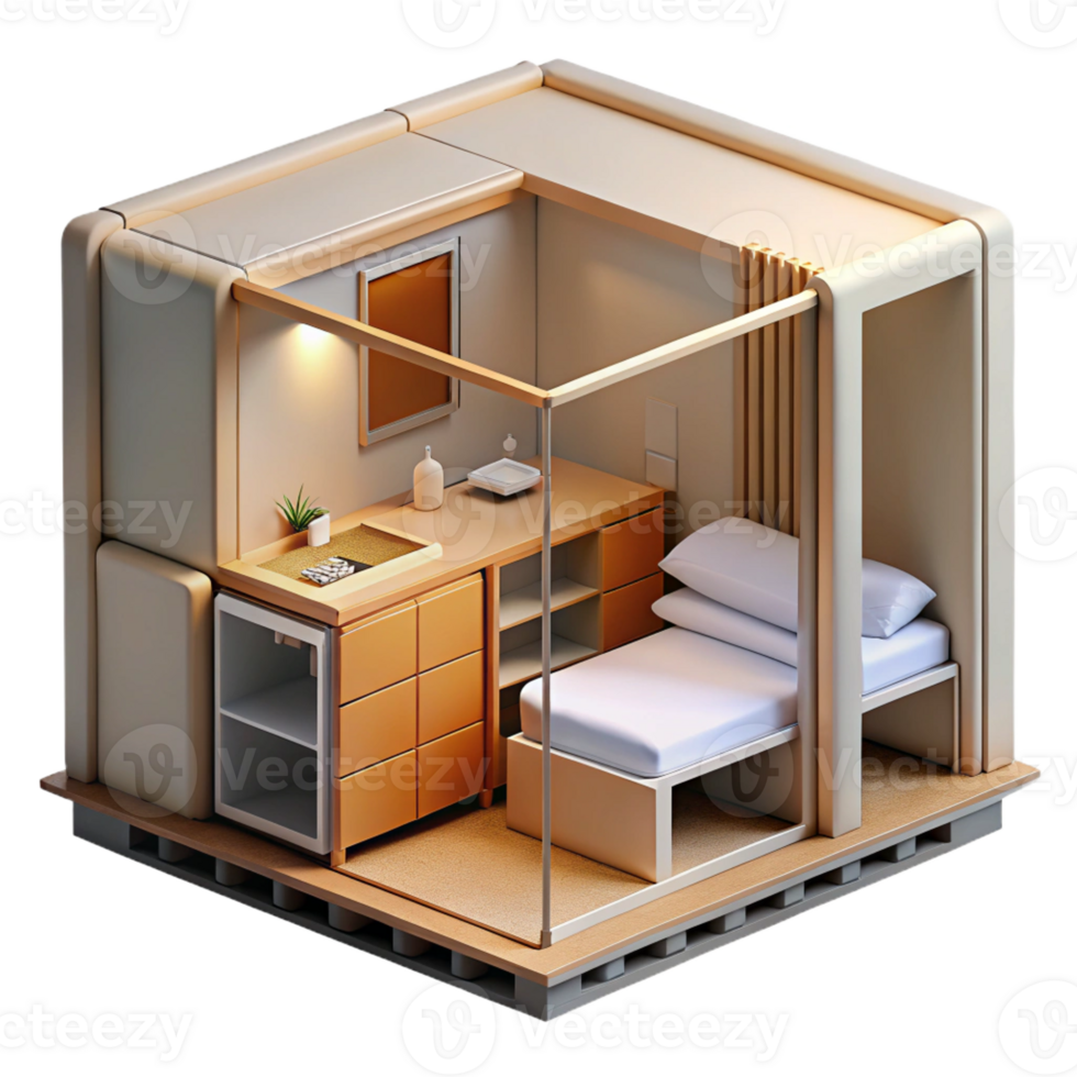 extraordinary artistic Microscale housing unit, compact design, multifunctional furniture, minimalist style 4K png