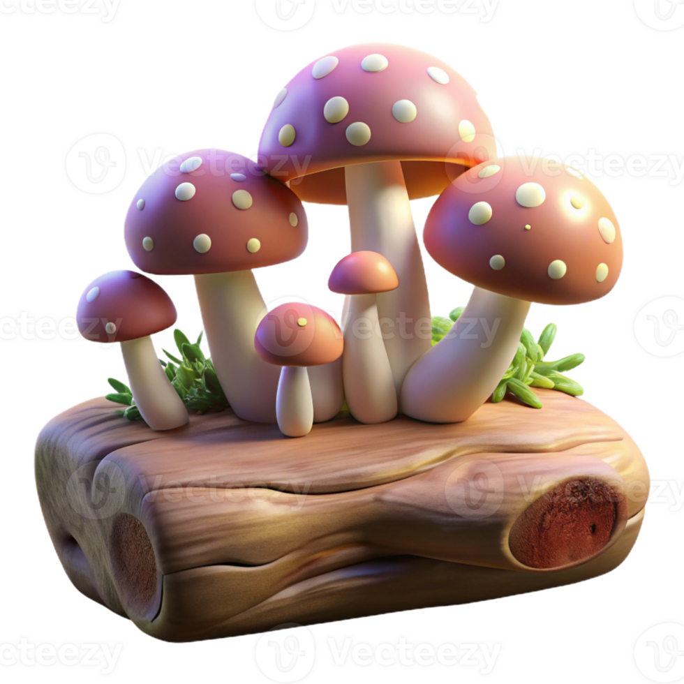 magnificent minimalist A group of mushrooms growing on a fallen log, soft diffused light, fantasy art style exclusive png