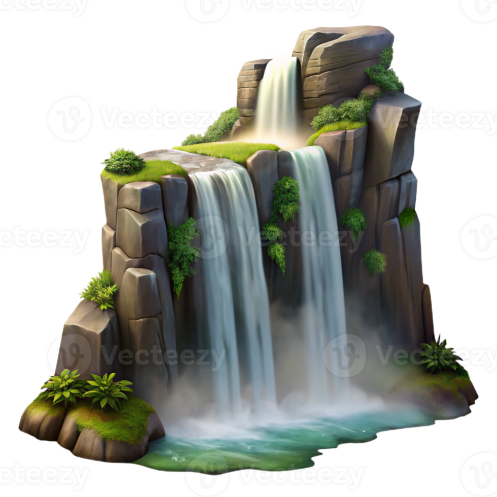 vibrant artistic A roaring waterfall cascading down a cliff face, misty lighting, romantic landscape painting detailed png