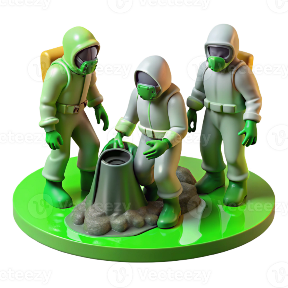 beautiful traditional A group of figures in protective suits exploring a contaminated zone, eerie green lighting, biohazard style, realistic rendering, detailed textures professional png