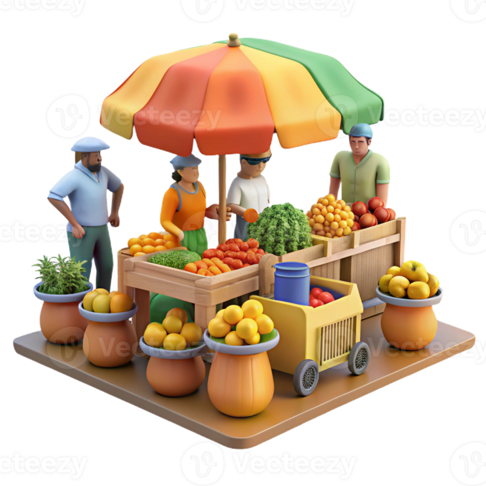 wonderful abstract A bustling street market scene with vendors selling exotic fruits and vegetables, vibrant colors, Impressionist style detailed png