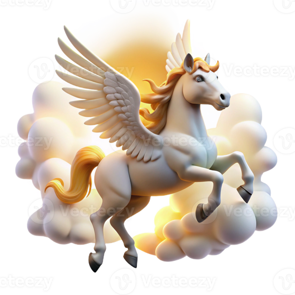 vibrant minimalist A graceful Pegasus soaring through the clouds, illuminated by the rays of the rising sun. Bright, optimistic lighting. Art Nouveau style authentic png