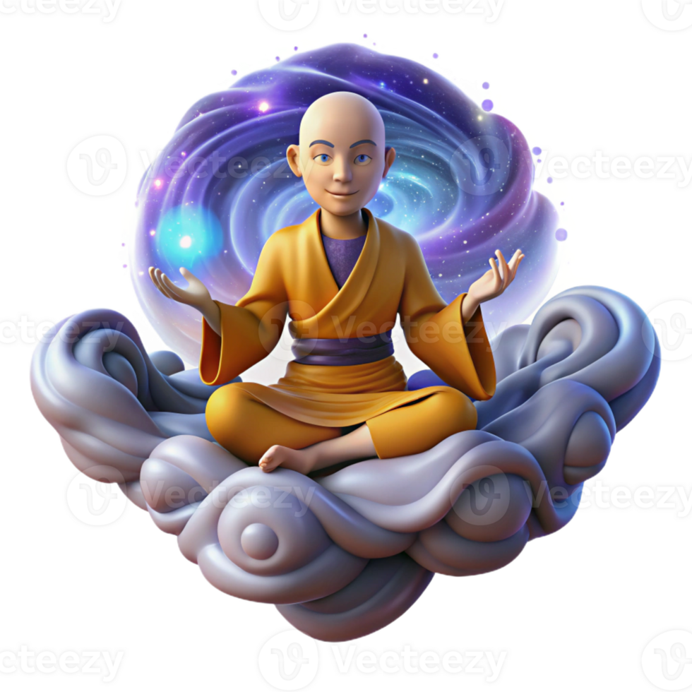 beautiful rustic A serene, meditating monk levitating amidst a swirling nebula, bathed in soft, celestial light, in a realistic, spiritual art style high resolution png