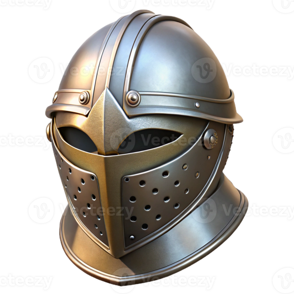 wonderful artistic A medieval knight's helmet, intricate metalwork, realistic detail, soft lighting high resolution png