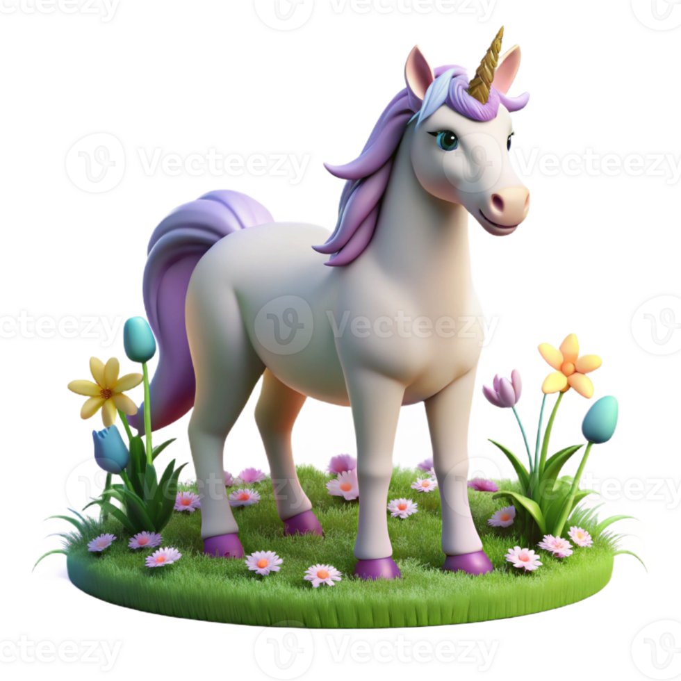 magnificent traditional A benevolent unicorn grazing peacefully in a flower-filled meadow. Soft, dreamy lighting. Fantasy art style high resolution png