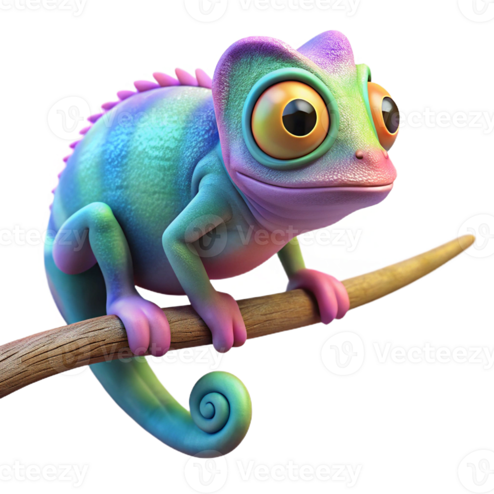 wonderful vintage A tiny chameleon perched on a branch, vibrant colors, macro photography style exclusive png