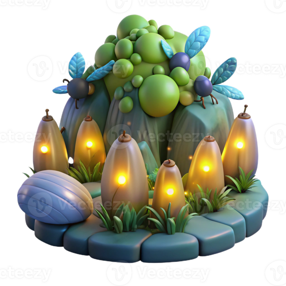 extraordinary contemporary A group of fireflies illuminating a dark forest, bioluminescent lighting, magical realism style 4K png
