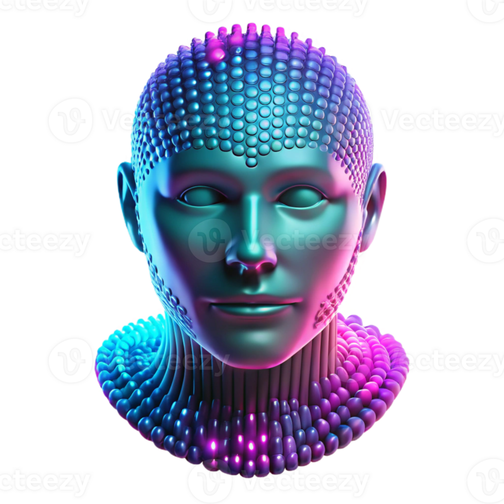 impressionnant Créatif une en cascade torrent de binaire code formant le forme de une Humain affronter, illuminé par palpitant néon lumière dans nuances de turquoise et magenta. synthwave style, abstrait art original png