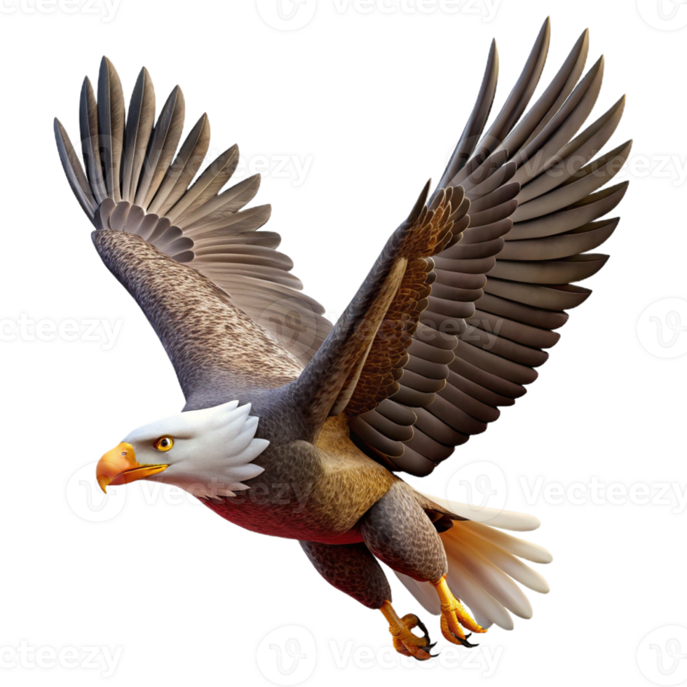 beautiful modern A majestic bald eagle soaring through the sky, dramatic clouds in the background, powerful and symbolic imagery authentic png