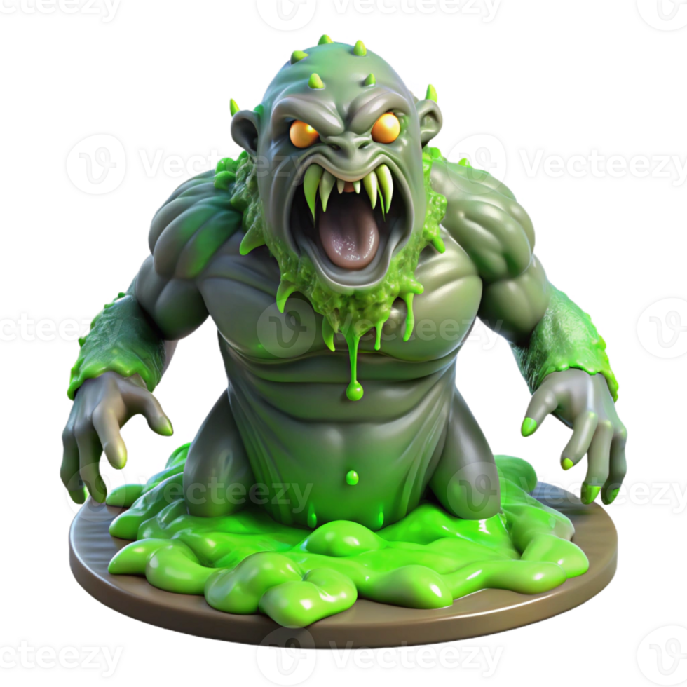 serene modern A grotesque, mutated creature with glowing green skin emerging from a toxic swamp. Lit by flickering swamp gas, depicted in a biopunk, horror style high quality png