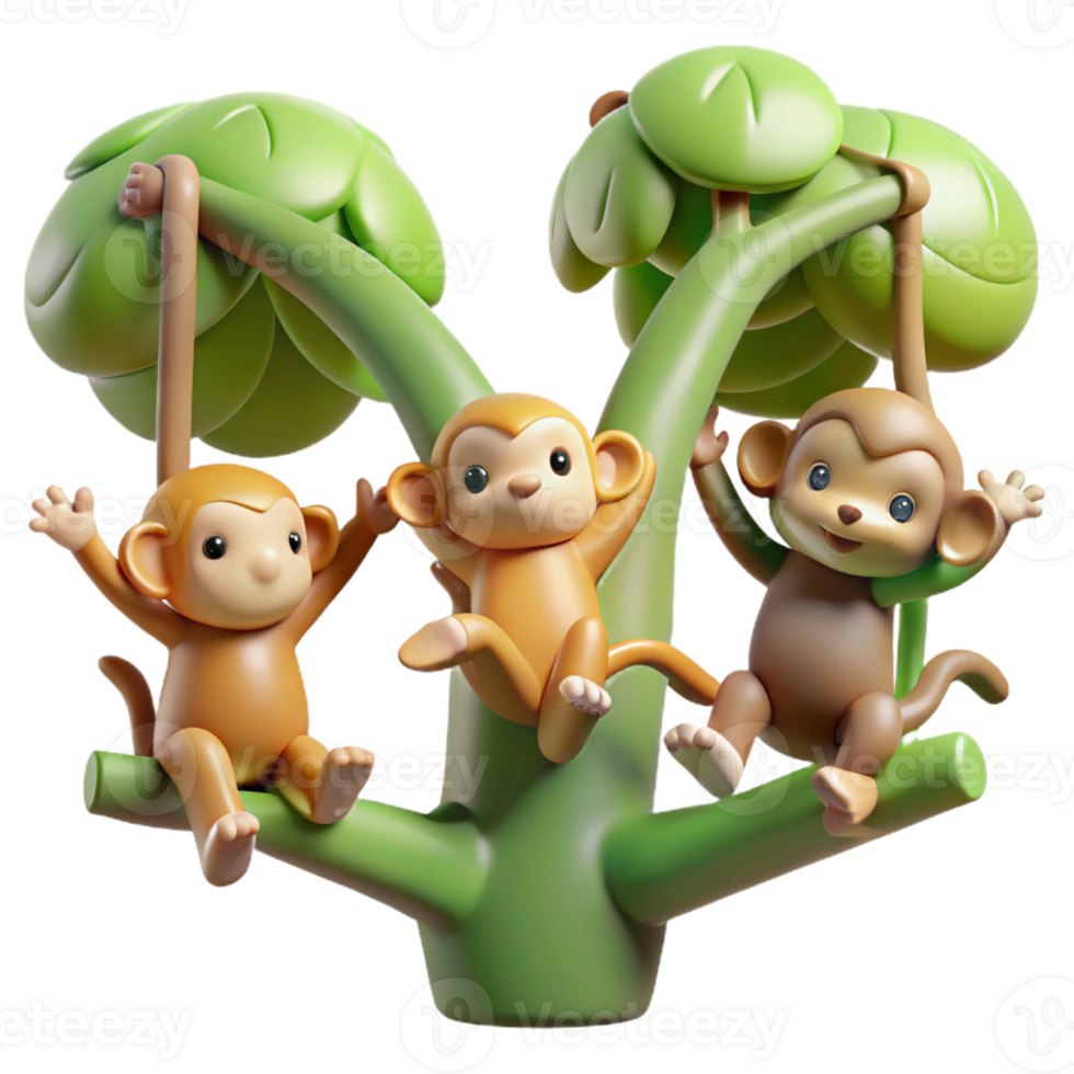 serene minimalist A group of playful monkeys swinging through the trees, jungle lighting, dynamic photography style 4K png