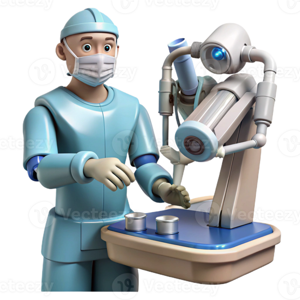 magnificent artistic A robotic surgeon performing a complex operation, precise and detailed, medical illustration style original png