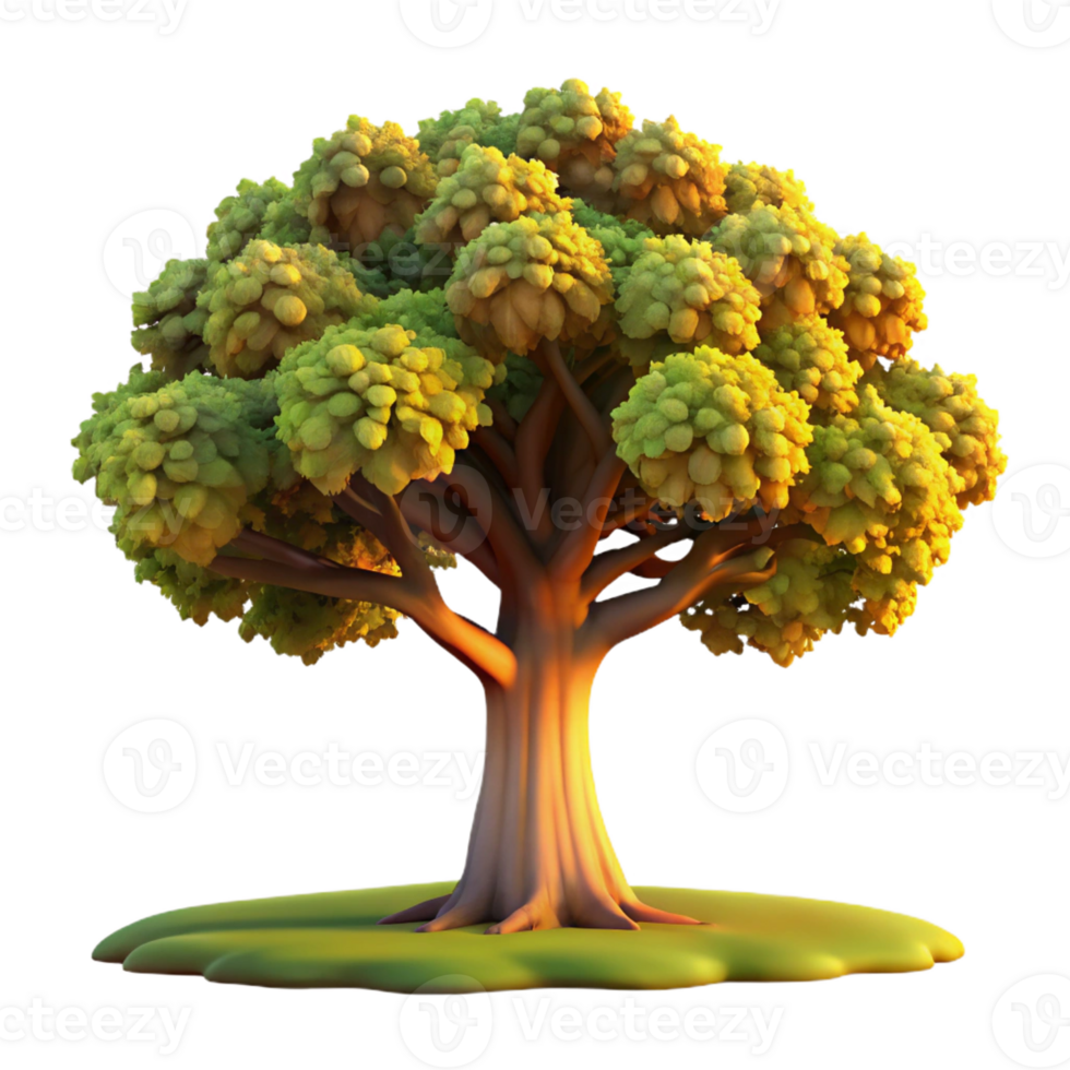 serene creative A majestic oak tree in a field, golden hour light, realistic painting style genuine png