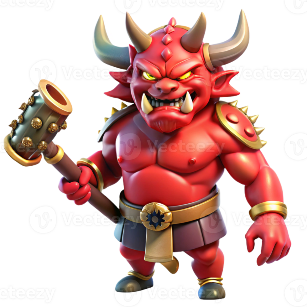 stunning artistic A powerful oni with crimson skin and horns, wielding a massive kanabo club. Intense, dramatic lighting. Japanese folklore style high quality png