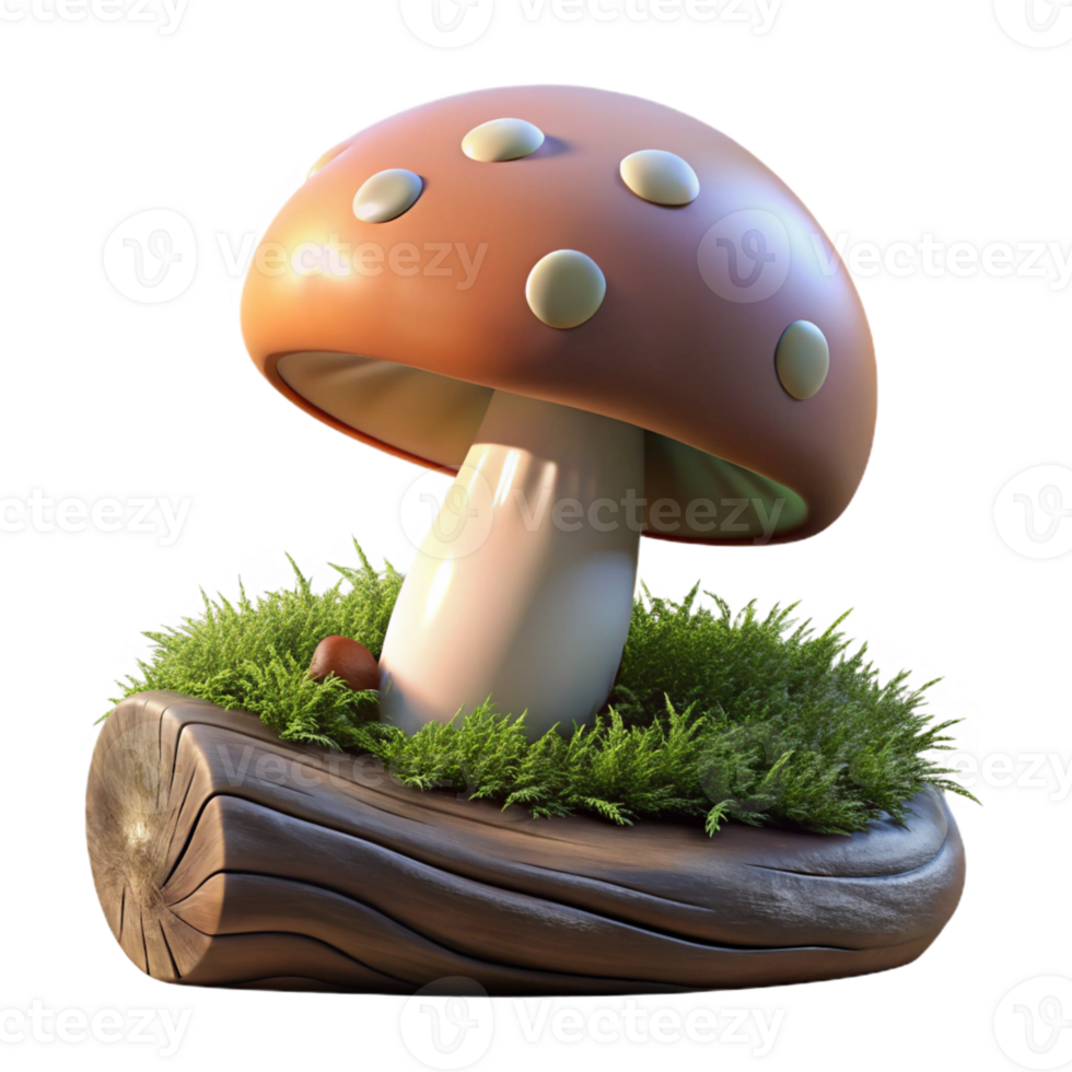 dramatic abstract A mushroom growing on a mossy log, illuminated by soft, dappled light, with a detailed, botanical illustration style genuine png