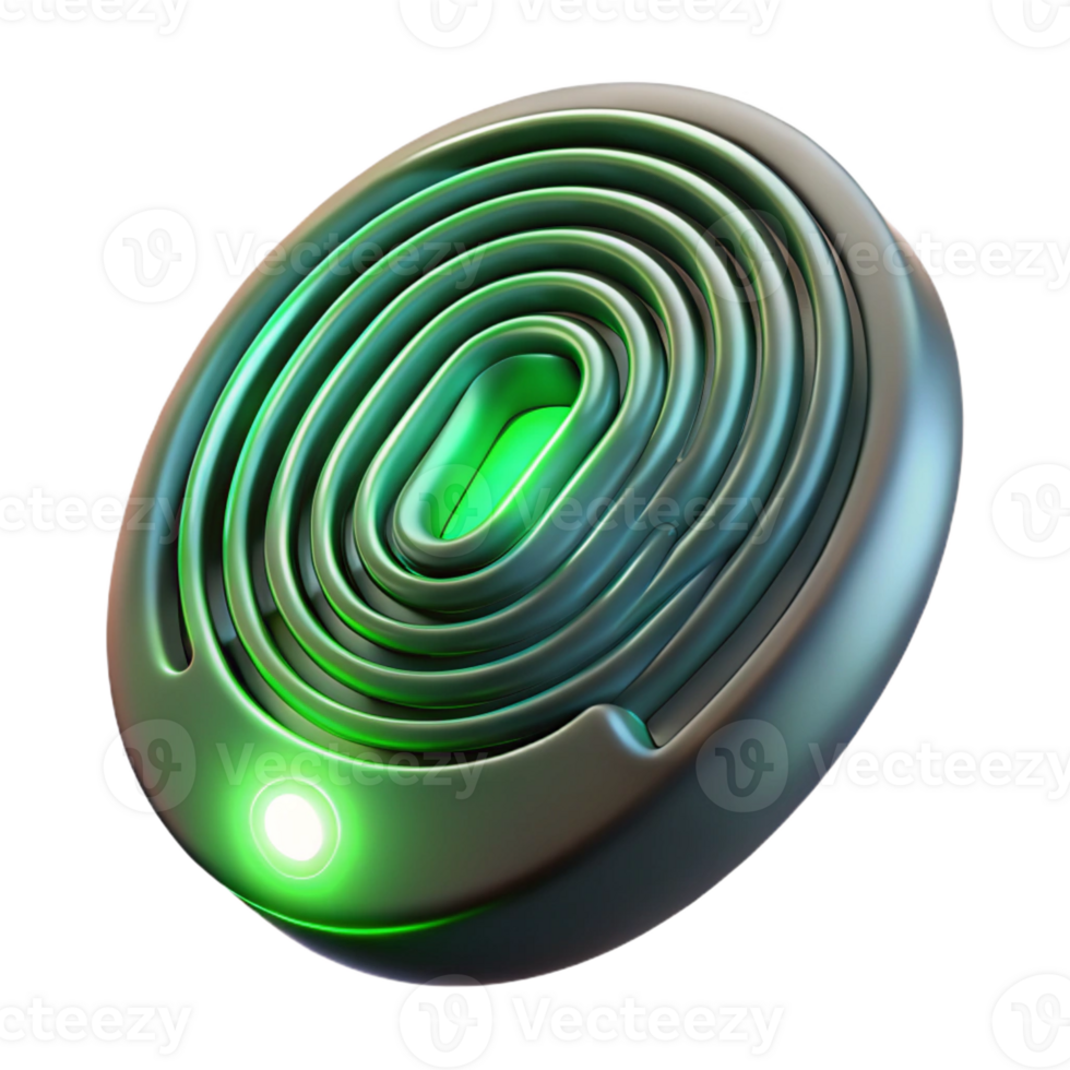 beautiful classic A close-up of a fingerprint scanner glowing green, sharp, focused lighting, technological style high resolution png