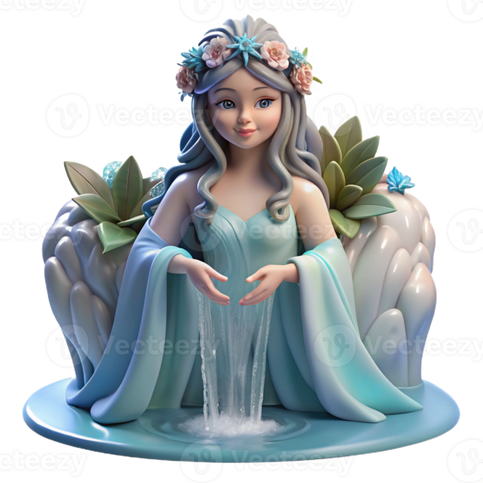 extraordinary rustic A beautiful nymph with flowing robes and a flower crown, bathing in a waterfall. Art Nouveau style, soft lighting professional png