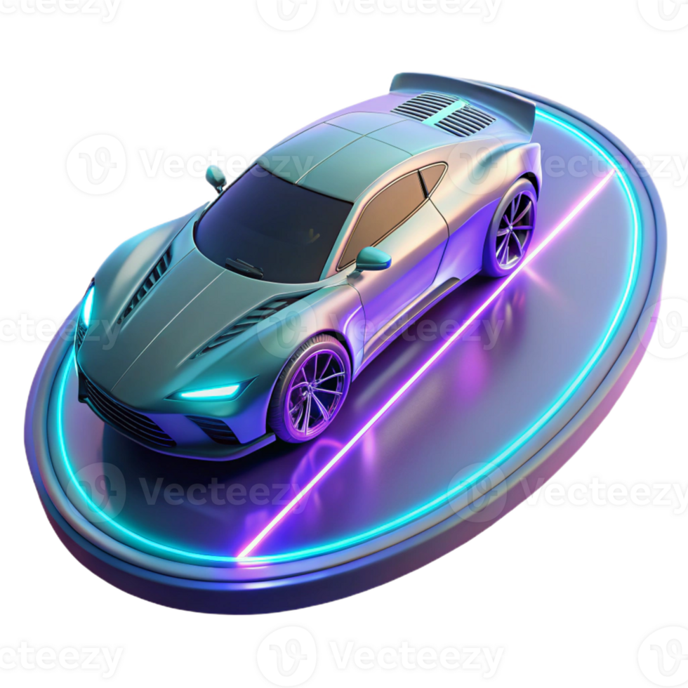 wonderful minimalist A futuristic sports car hovering above a neon-lit racetrack, leaving a trail of light in its wake. Cyberpunk style detailed png