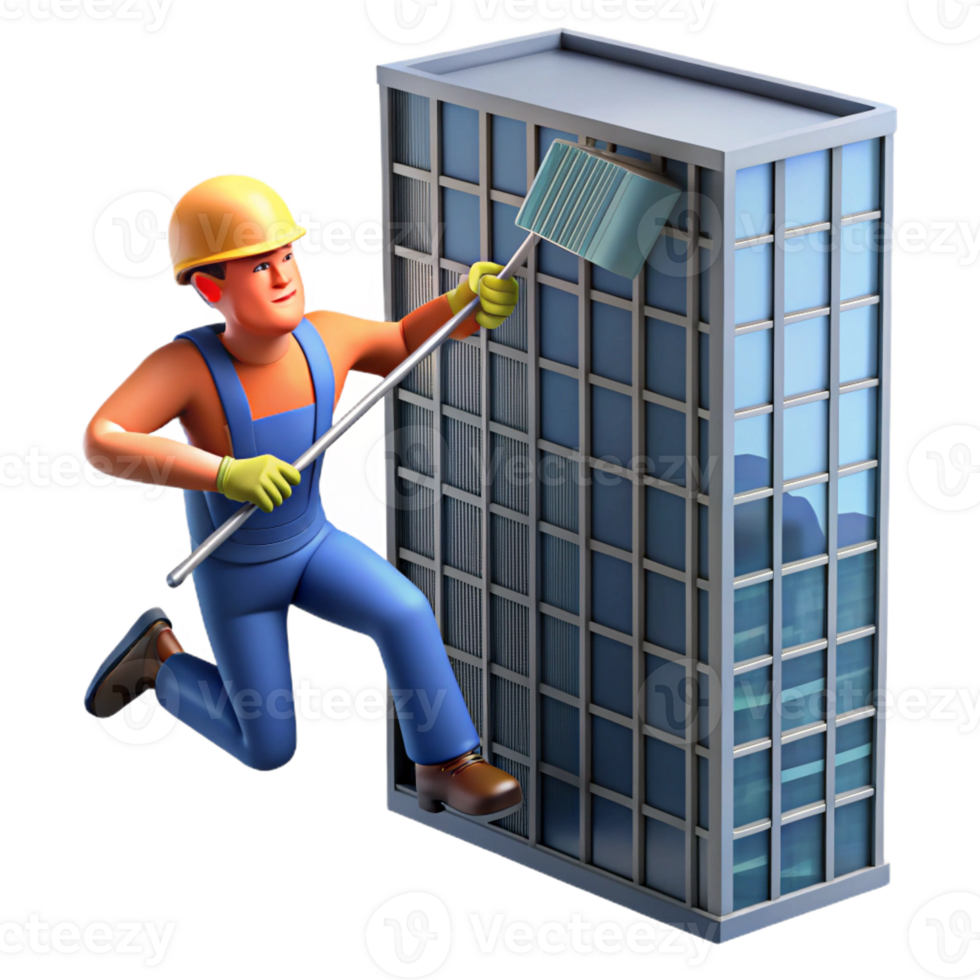 vibrant creative A window washer cleaning the windows of a skyscraper, urban occupations photography, dizzying perspective 4K png