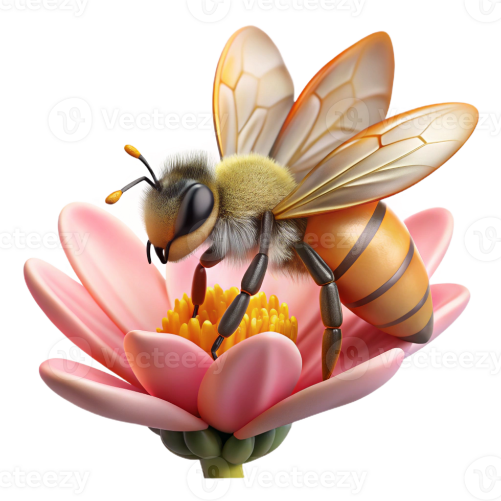 magnificent minimalist A close-up of a bee collecting pollen from a flower, macro photography, intricate details high quality png