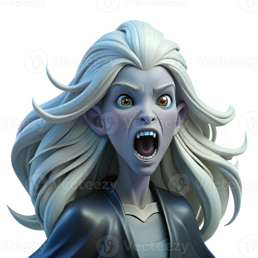 impressive vintage A mysterious banshee with flowing white hair, wailing in the moonlight. Eerie, atmospheric lighting. Celtic mythology style authentic png
