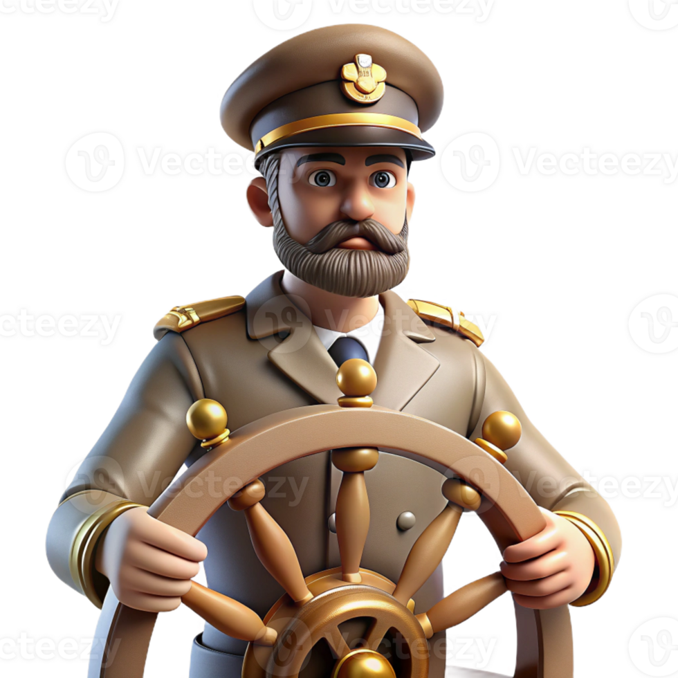 stunning modern A steampunk airship captain, standing at the helm of his vessel, with a determined expression. Strong, directional lighting, portrait style, realistic rendering premium png