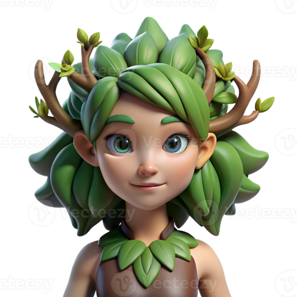 magnificent artistic A beautiful dryad with bark-like skin and leafy hair merging with a giant oak tree, in a soft, fantasy art style genuine png