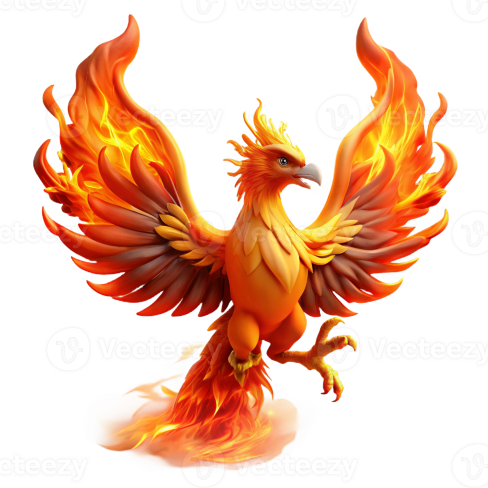 magnificent traditional A powerful phoenix rising from the ashes, engulfed in flames. Intense, vibrant lighting. Fantasy art style 4K png