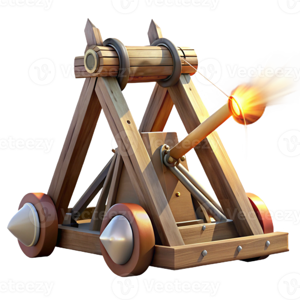 extraordinary contemporary A medieval siege weapon, a trebuchet, launching a projectile, dynamic action, realistic detail, bright sunlight genuine png