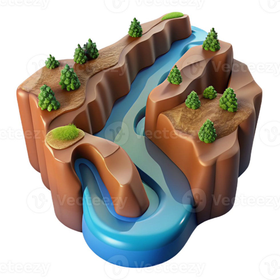 vibrant abstract A winding river through a canyon, aerial view, dramatic lighting original png